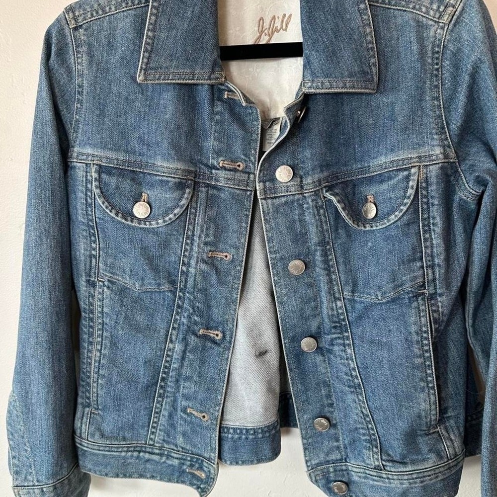 J Jill blue denim jacket with embroidered logo, size XXS petite‎